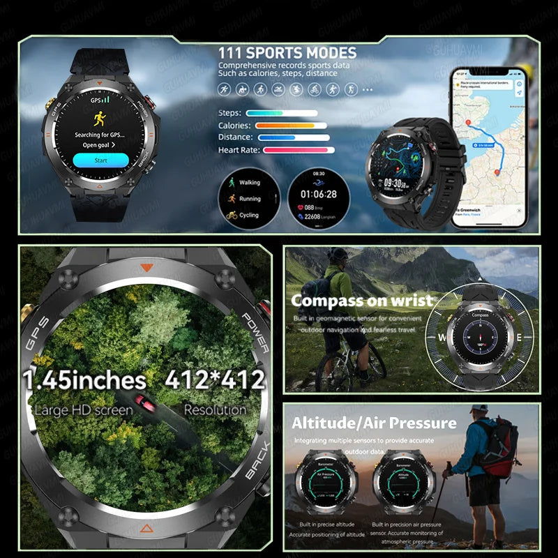 2024 New Outdoor Military GPS Smart Watch Men AMOLED HD Screen Heart Rate Blood Pressure Bluetooth Call Waterproof Smartwatches