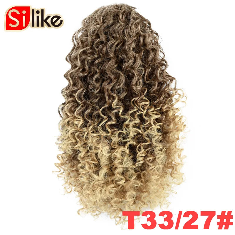 Silike Kinky Curly Drawstring Ponytail 24 inch Afro Drawstring PonyTail Clips in Hair Extensions 150g Synthetic Hair Bun