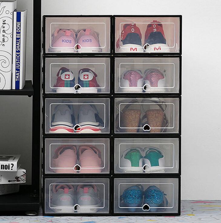 6pc Transparent shoe box storage shoe boxes thickened dustproof shoes organizer box can be superimposed combination shoe cabinet