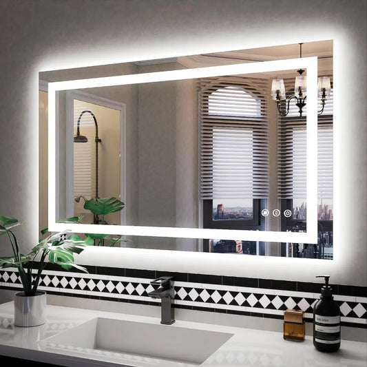 40''x24'' LED Light Mirror, Anti-Fog Vanity Mirror Dimmable Led Makeup Mirror with Memory Function Mirror Glass Shatter-Proof