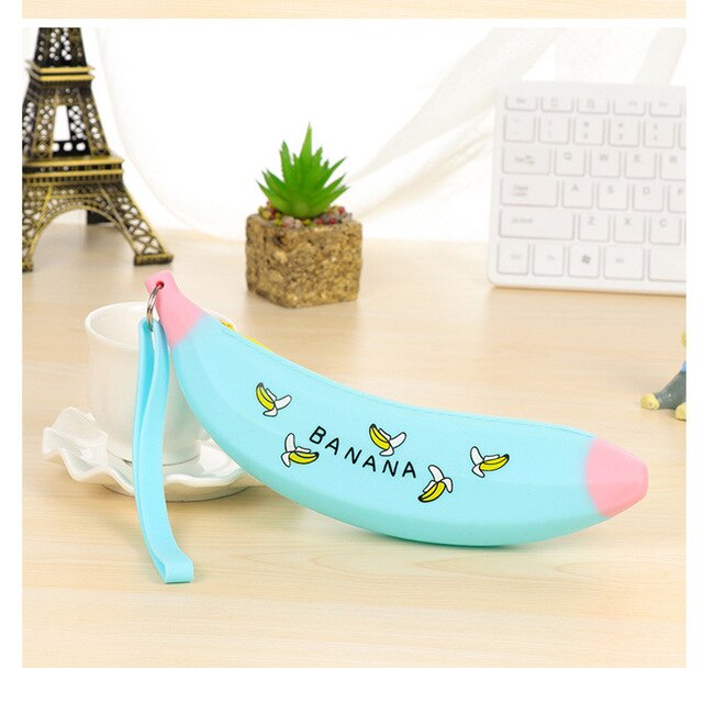 Simple Banana Green Onion Student Pencil Bag Super Cute Silicone Large Capacity Female Pencil Case Purse