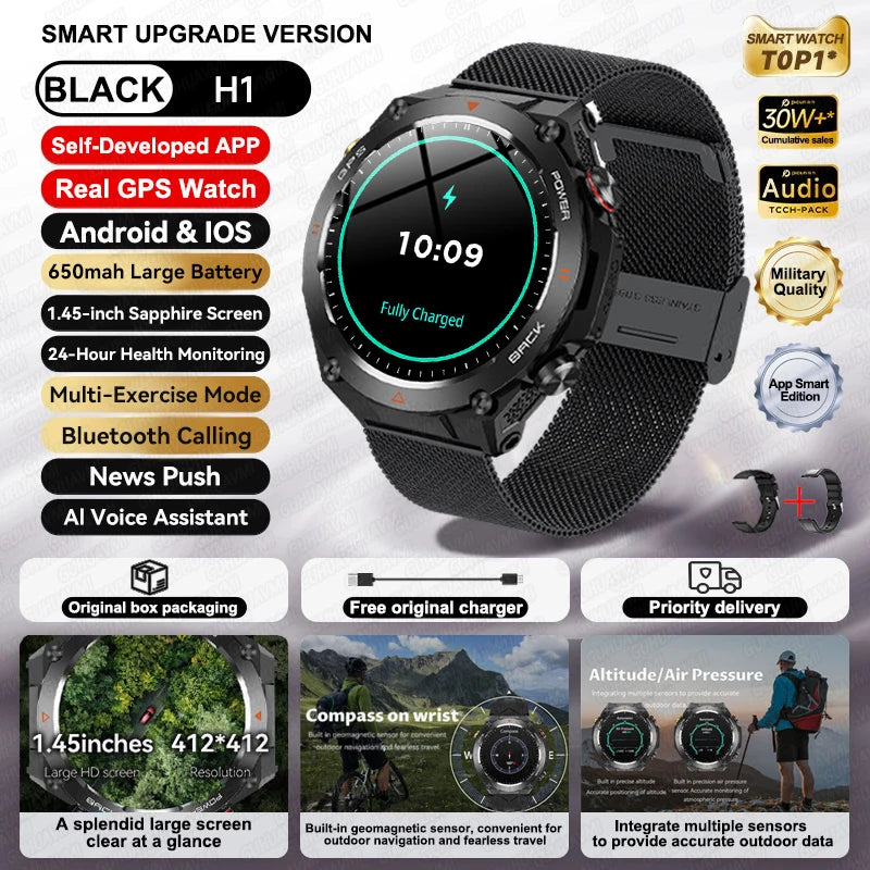 2024 New Outdoor Military GPS Smart Watch Men AMOLED HD Screen Heart Rate Blood Pressure Bluetooth Call Waterproof Smartwatches