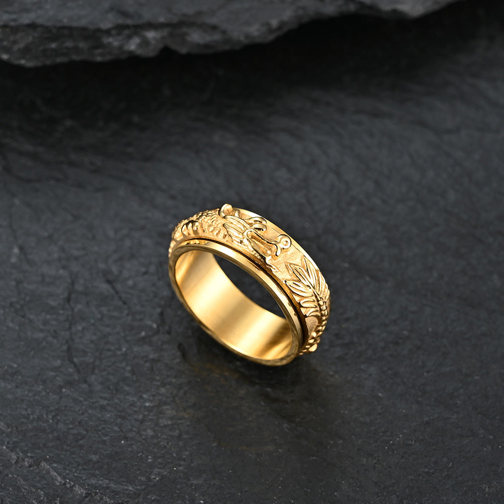 National Style Panlong Rotatable Decompression Ring Domineering Longteng Transfer Gold-Plated Men's Ring