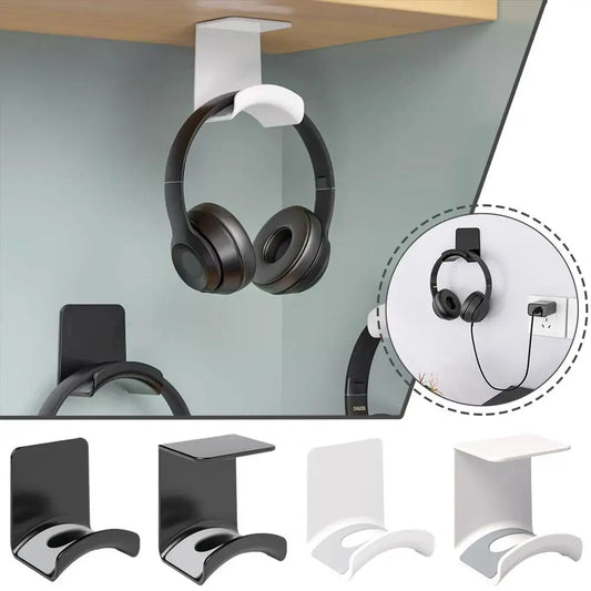 Headphone Stand Adhensive Plastic Wall Mount Hanger Under Desk Headset Rack Holder Support For Gaming Earphone Bracket Universal
