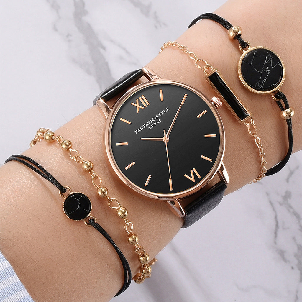 Watch Set Women 5pcs Woman Quartz Wristwatch Leather Ladies Bracelet Luxury Watch Casual Relogio Femenino Gift For Girlfriend