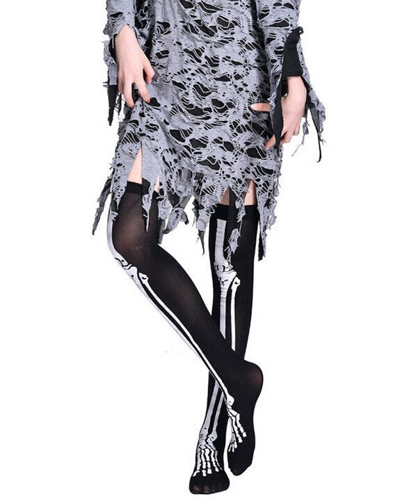 Halloween Black White Long Knee High Socks Costume Masquerade Carnival Cosplay Soft Wind Thigh Stockings Over The Knee