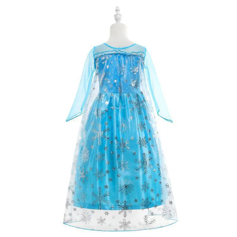 Disney Girls Elsa Princess Dress for Long Sleeve Kids Birthday Cosplay Frozen Costume Fancy 2024 Carnival Dress Up Party Costume