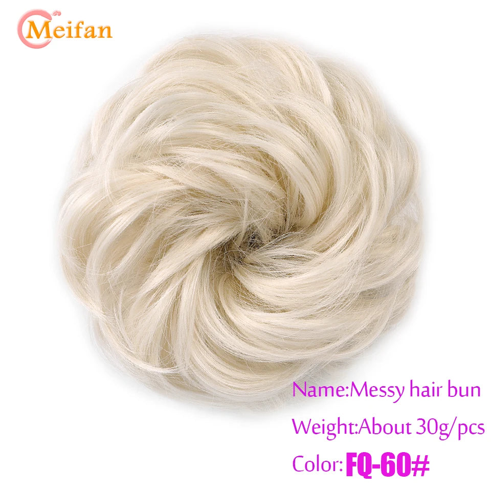 MEIFAN Synthetic Chignon Elastic Rubber Band Fake Hair Bun Clip in on Hair Tail Extension Updo Hair Piece Ponytail For Women