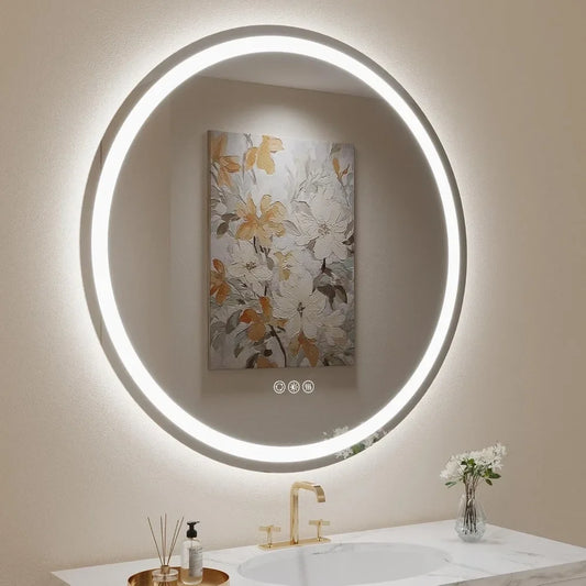 36" Round LED Mirror for Bathroom Front and Backlit Wall Mounted Bathroom Mirror with Lights, Anti-Fog Household Merchandises