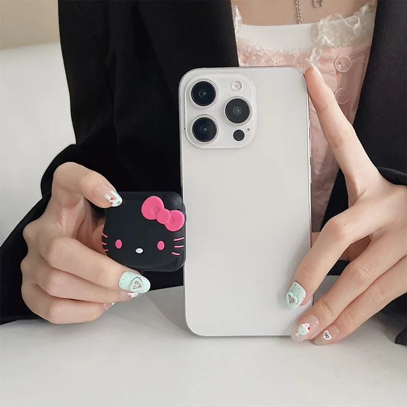 Cartoon Hello Kitty Mini Mirror Griptok Bracket For iPhone 16 15 Samsung Universal Phone Accessories Phone Holder Grip Tok Stand