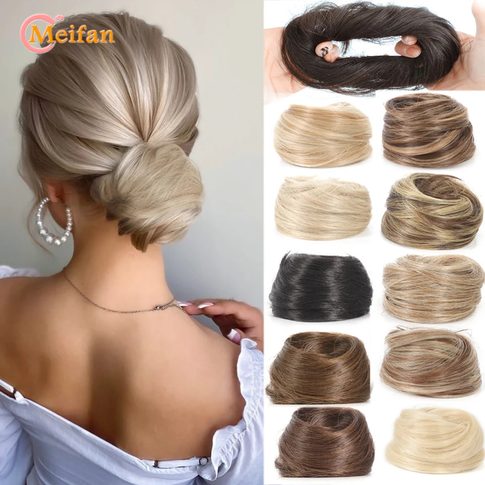 MEIFAN Synthetic Chignon Elastic Rubber Band Fake Hair Bun Clip in on Hair Tail Extension Updo Hair Piece Ponytail For Women