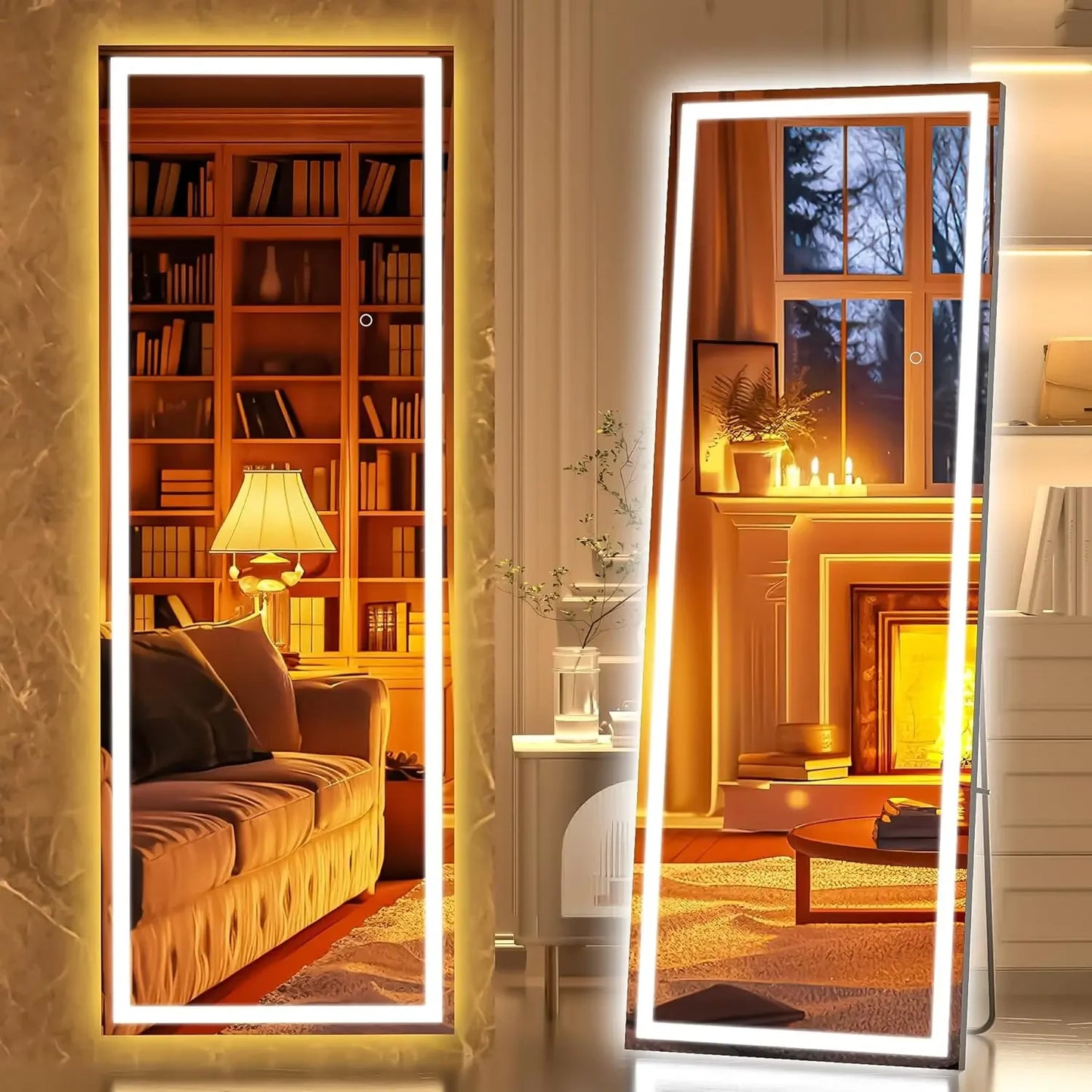 83 "x 36" LED illuminated floor standing mirror, full body dressing hanging mirror, dimmable, tempered glass, square black