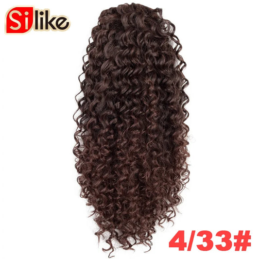 Silike Kinky Curly Drawstring Ponytail 24 inch Afro Drawstring PonyTail Clips in Hair Extensions 150g Synthetic Hair Bun