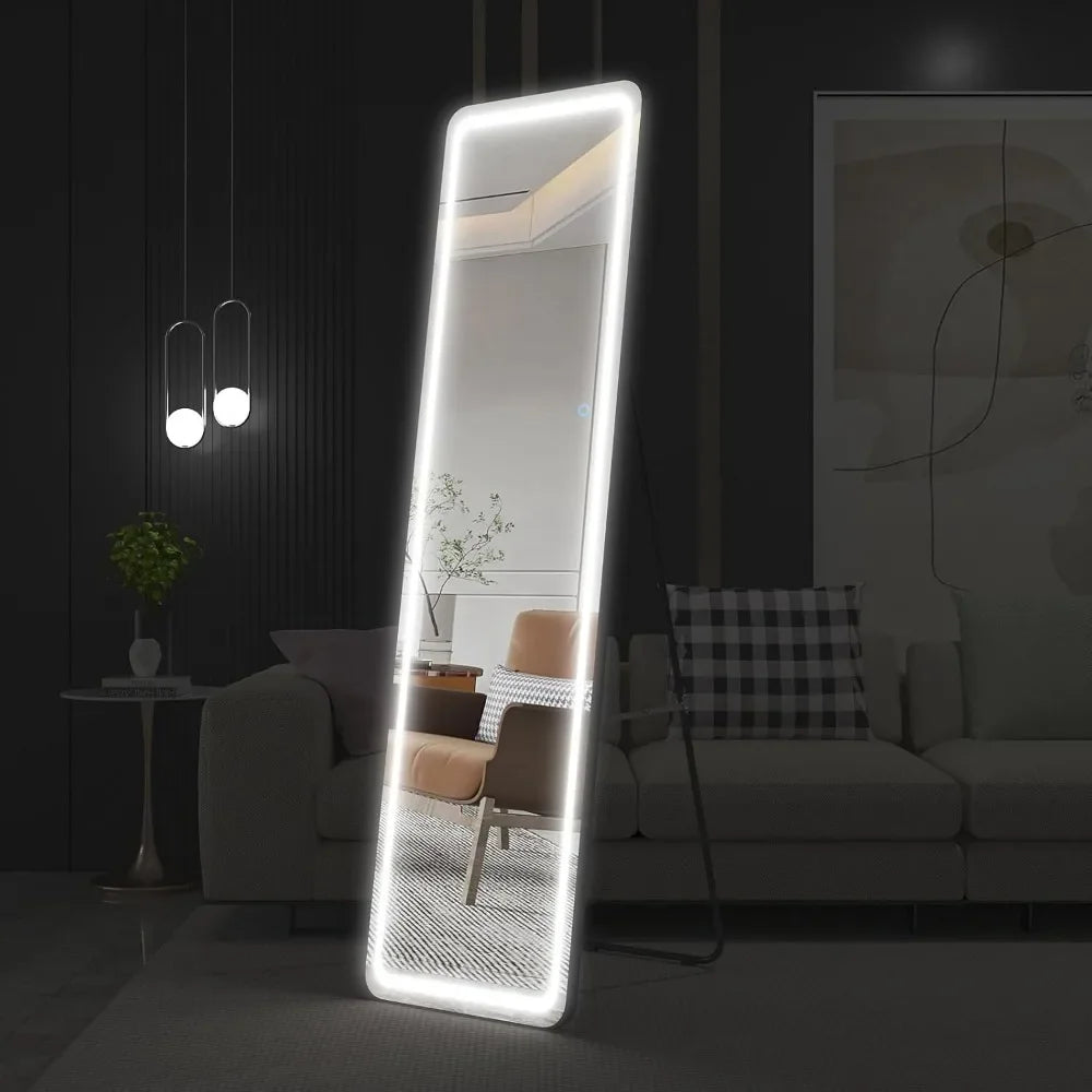 63"x16" Full Body Mirror LED, Dimming & 3 Color Lighting, Wall Mounted Lighted Mirror Touch Control, Full Length Mirror