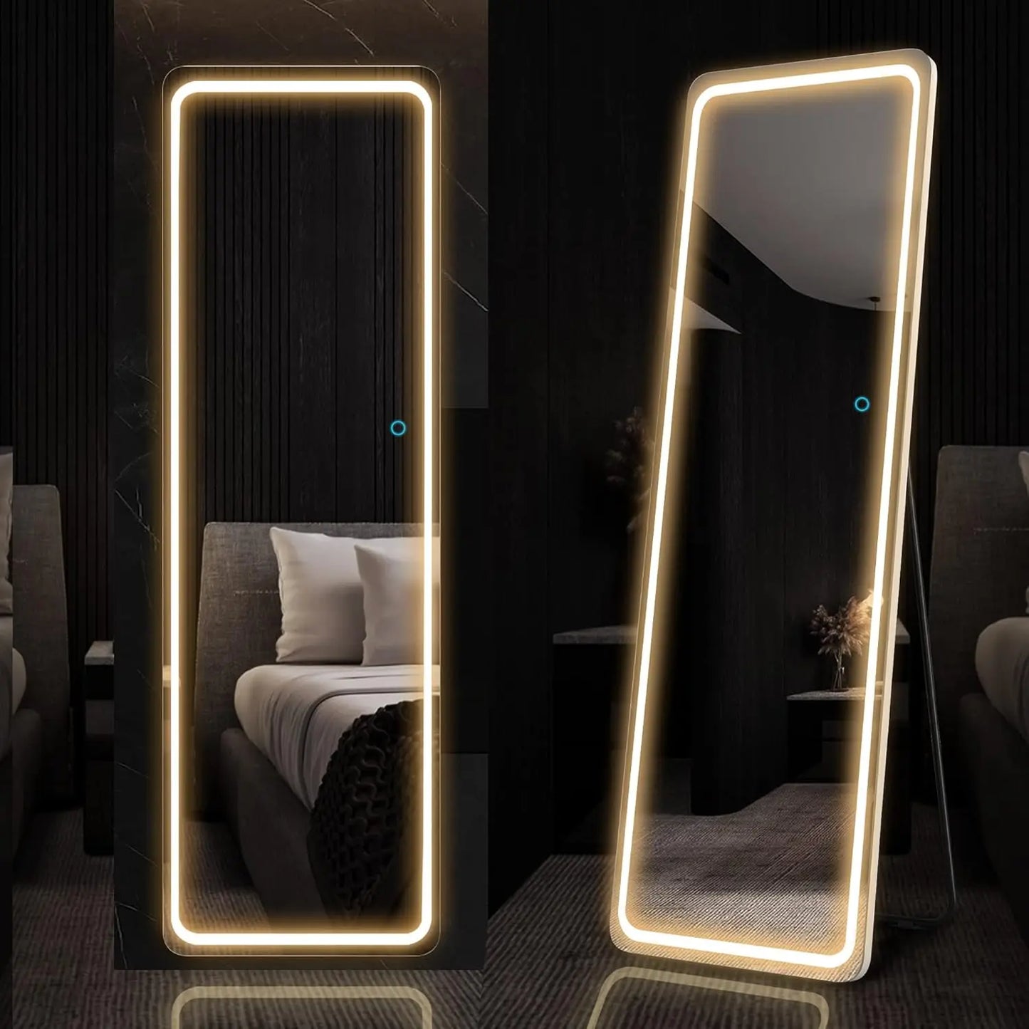 Full Length Mirror with LED Lights, Full Body Mirrors, Free Standing Floor Mirror, Wall Mounted Lighted Mirrors