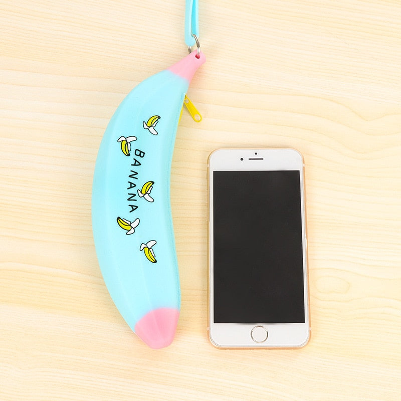 Simple Banana Green Onion Student Pencil Bag Super Cute Silicone Large Capacity Female Pencil Case Purse