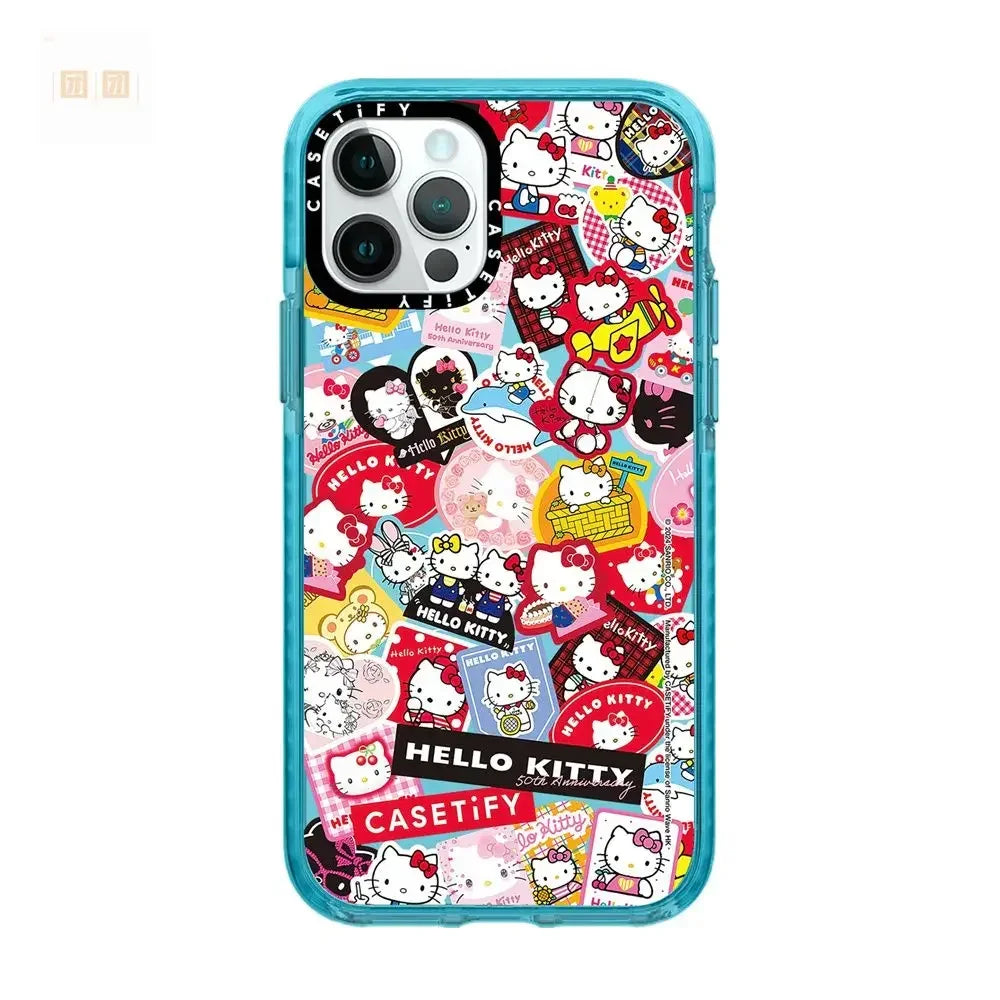 Sanrio Cartoon Hello Kitty Sticker Phone Case All-Inclusive Painted Soft Protection Case for iPhone 11 12 13 14 15 Pro Max X XS