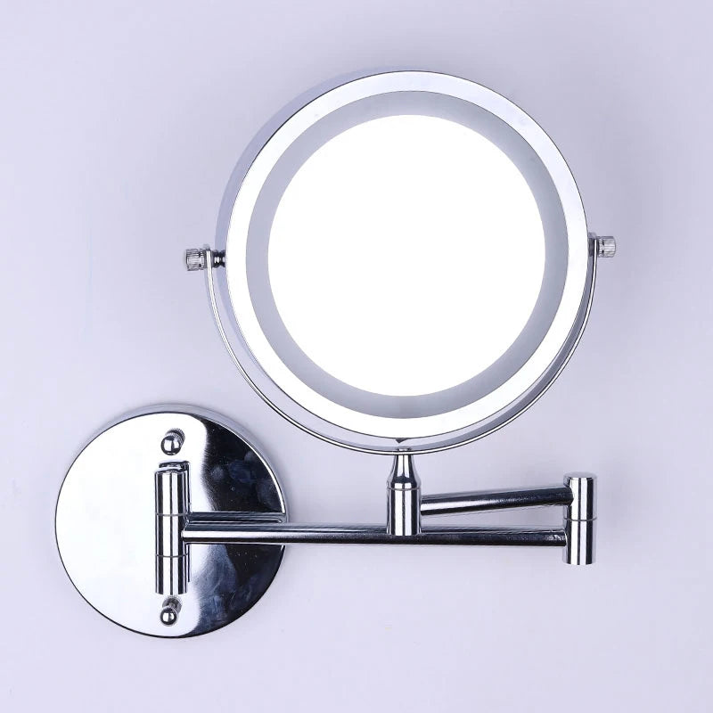 Wall Mounted Folding Arm Extend Bathroom Mirror With LED Light 10X Magnification Double Side Touch Dimming Makeup Mirrors