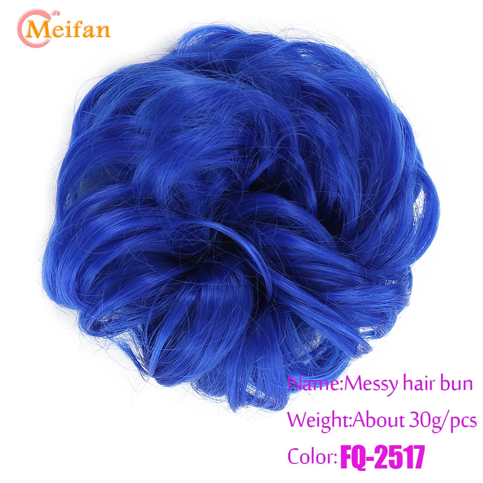 MEIFAN Synthetic Chignon Elastic Rubber Band Fake Hair Bun Clip in on Hair Tail Extension Updo Hair Piece Ponytail For Women