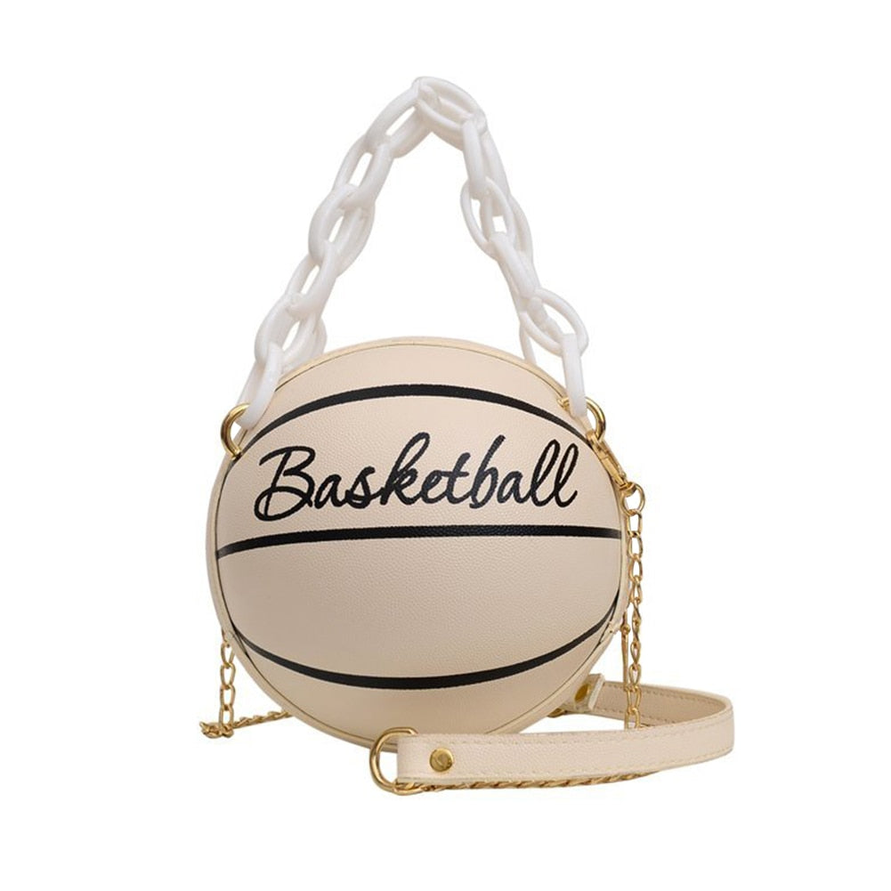 Personality female leather pink basketball bag new ball purses for teenagers women shoulder bags crossbody chain hand bags