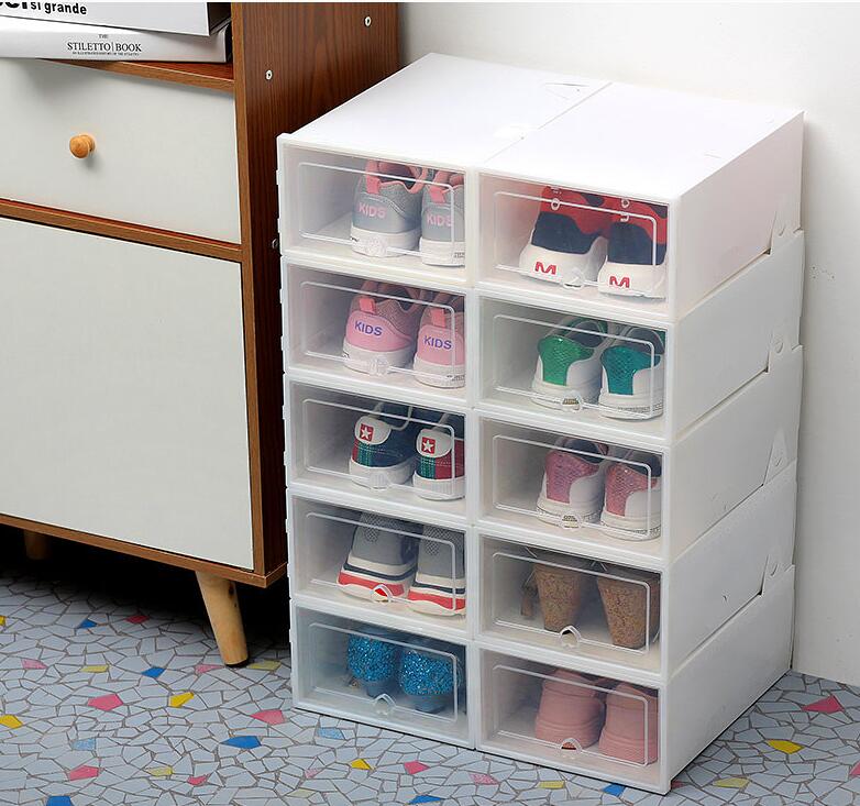 6pc Transparent shoe box storage shoe boxes thickened dustproof shoes organizer box can be superimposed combination shoe cabinet