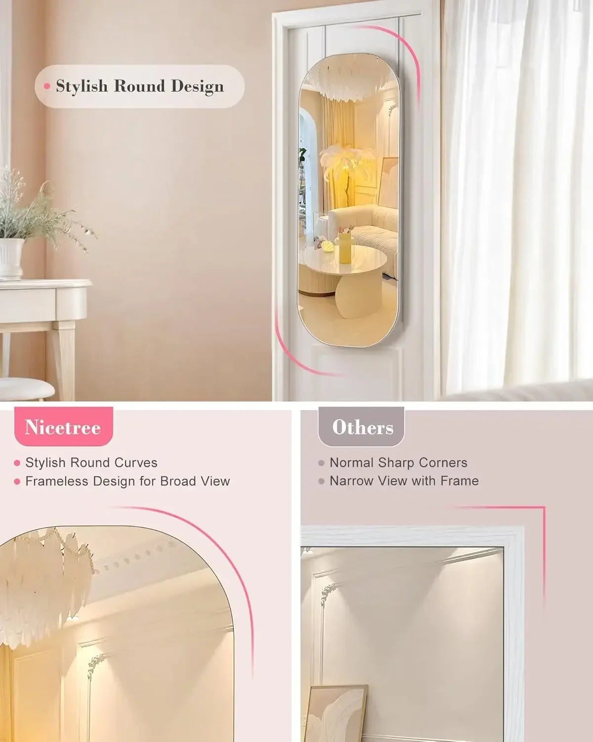 LED Mirror Jewelry Cabinet, Rounded Jewelry Armoire Cabinet, Lockable Wall or Door Mounted Jewelry Organizer with Interior Mirro