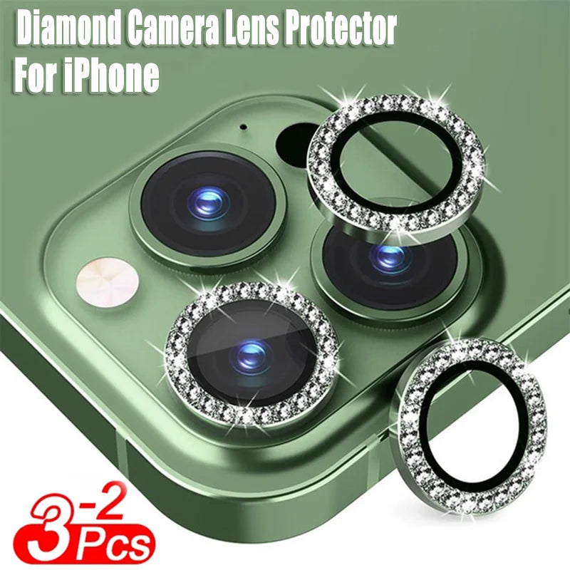 Diamond Metal Camera Lens Protector Glass For iPhone 15 Pro Max 14 Plus 13 Mimi 14 13 12 Pro Camera Lens Protective Full Film