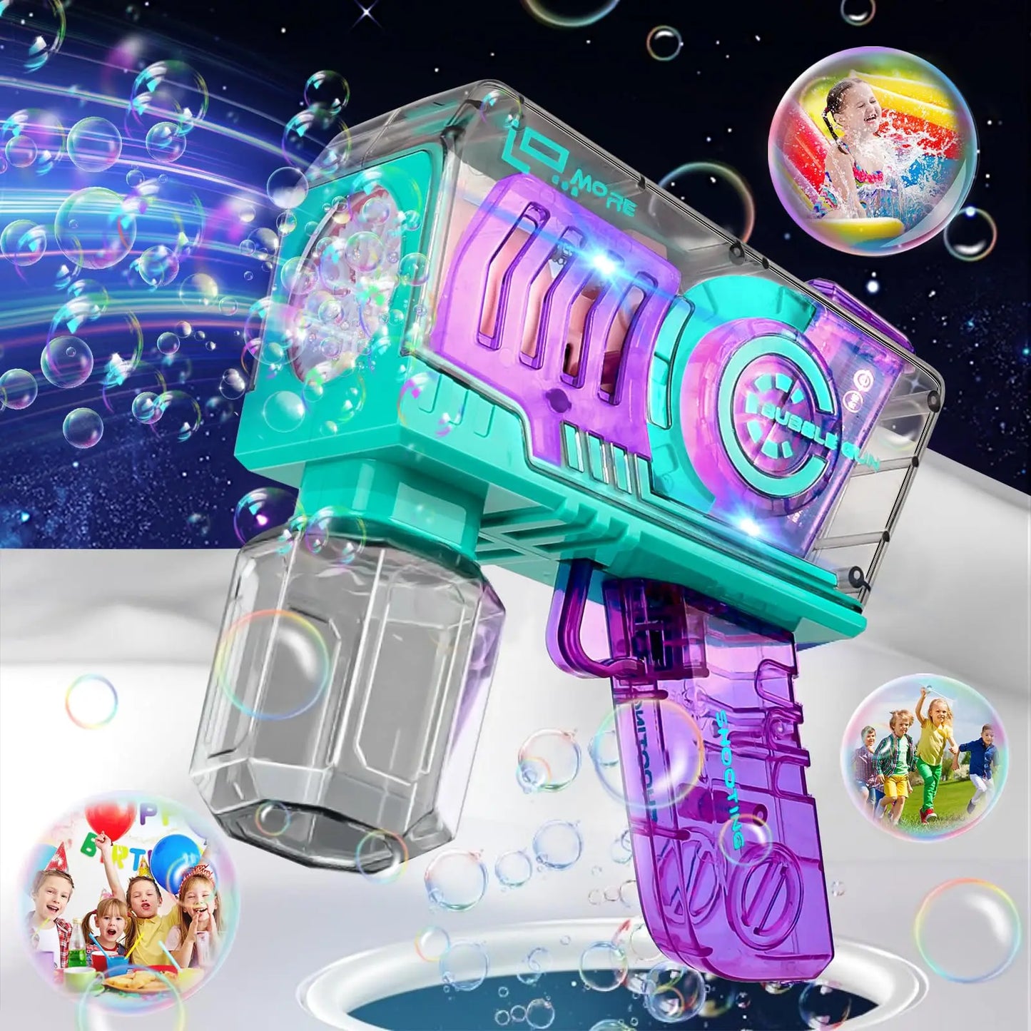 10 Hole Clear Bubble Machine Outdoor Toys For Children Gifts 360° flip Kids Electric Fully Automatic Toy Gun for Wedding Party