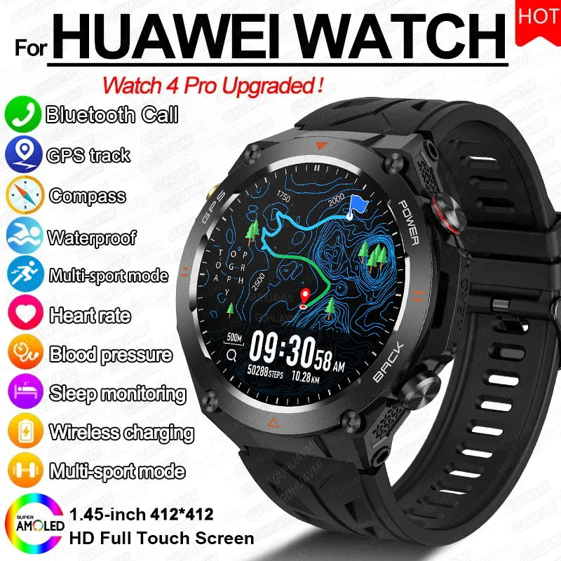 2024 New Outdoor Military GPS Smart Watch Men AMOLED HD Screen Heart Rate Blood Pressure Bluetooth Call Waterproof Smartwatches