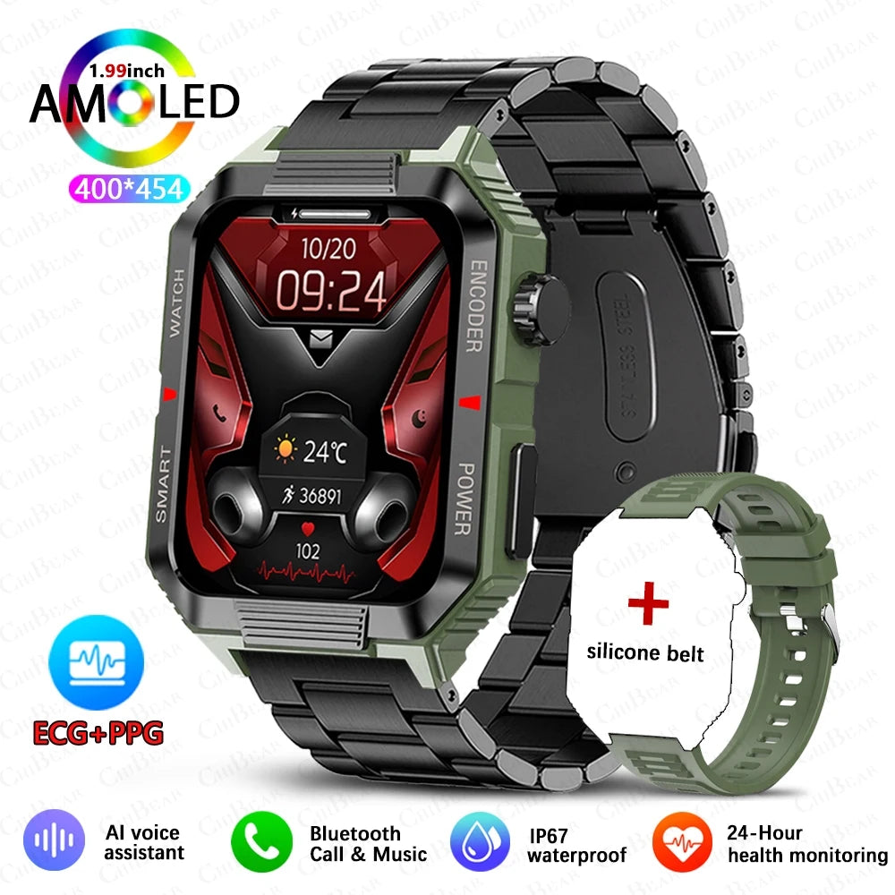 GPS Outdoor Military Smart Watch 2.01 Inch Screen Bluetooth Call Voice Assistant Watch Sports Fitness Waterproof Smartwatch Men