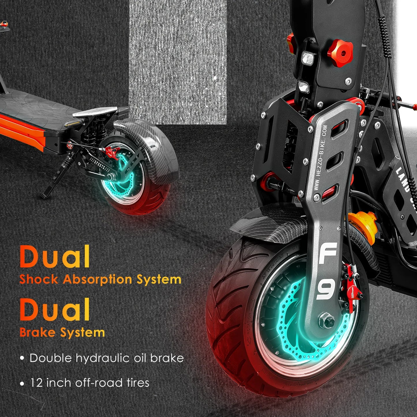 HEZZO 60V 8000W 62.5MPH Off-road Electric Scooter 40AH 63mile With NFC Damping Rod 12"Fat Tire Dual Motors Mountain Cross E-bike