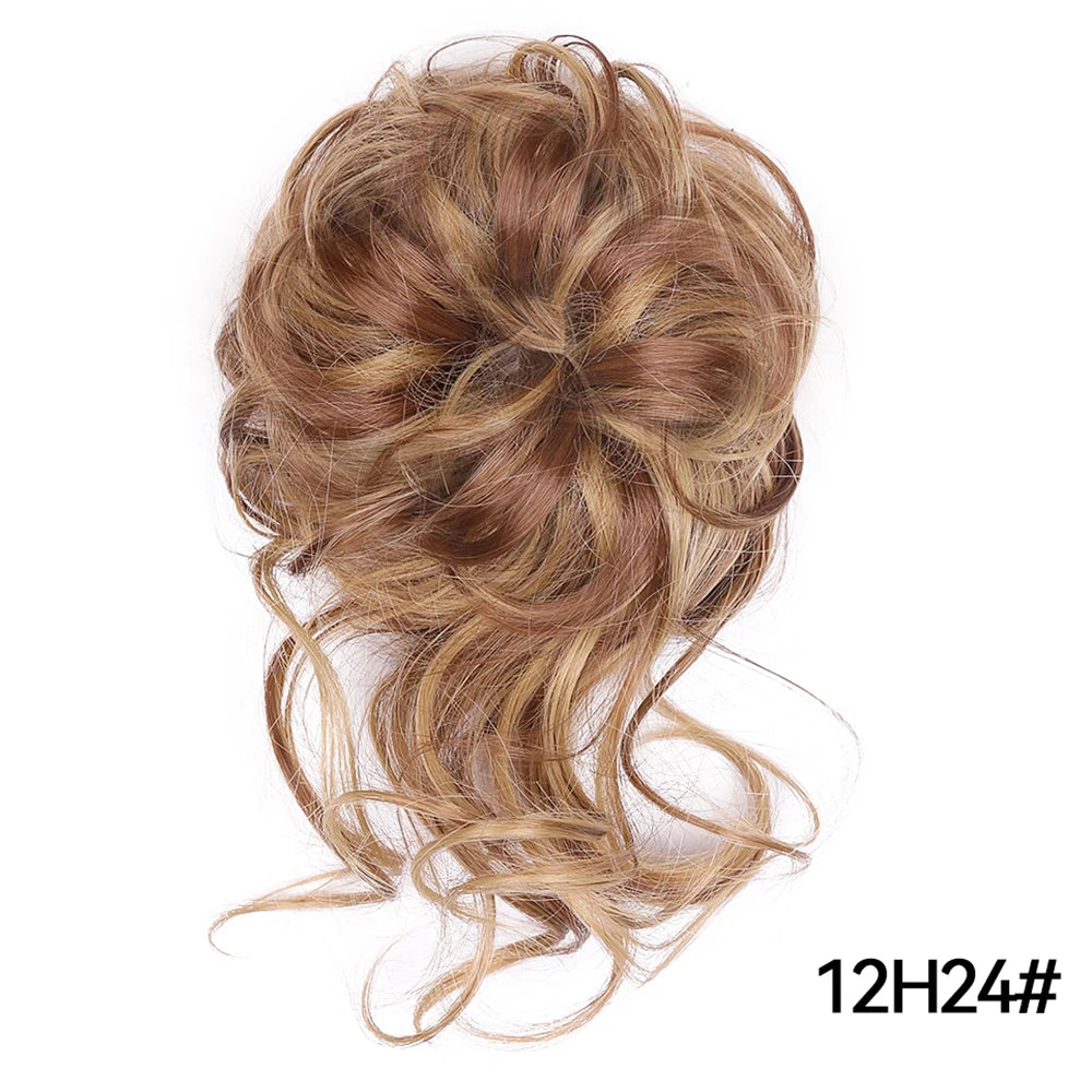 AliLeader Synthetic Chignon Hair Extension Curly Hair Bun Short Messy Hair Band Donuts Elastic Drawstring Ponytail Women