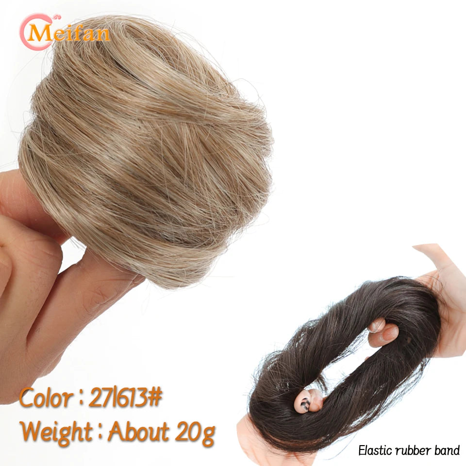 MEIFAN Synthetic Chignon Elastic Rubber Band Fake Hair Bun Clip in on Hair Tail Extension Updo Hair Piece Ponytail For Women