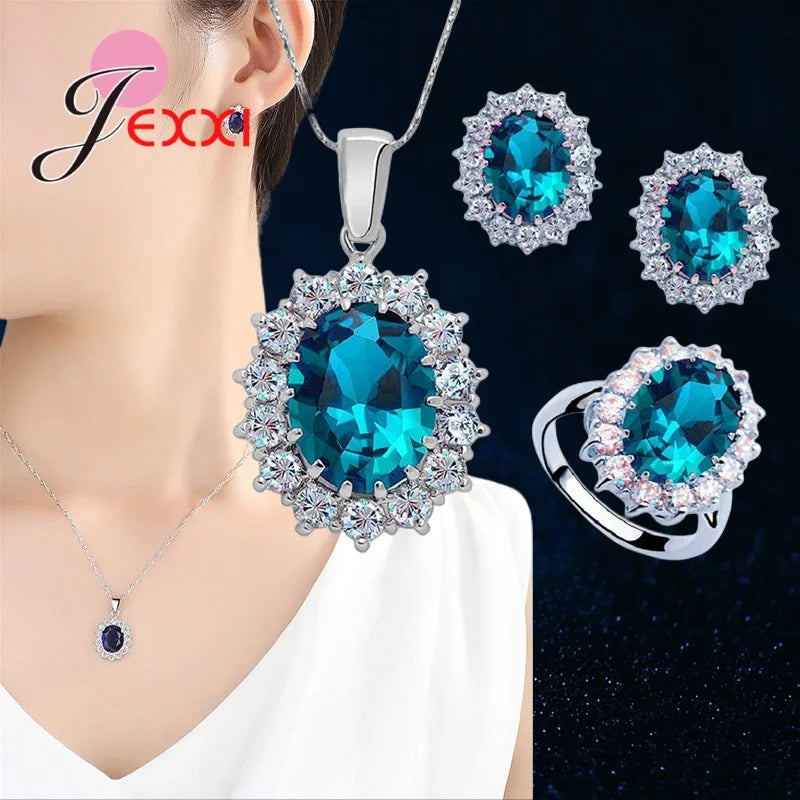 925 Sterling Silver Needle Classic Fashion Party Wedding Engagement Gift Gemstone Rings Earrings Necklace Jewelry Coordinates