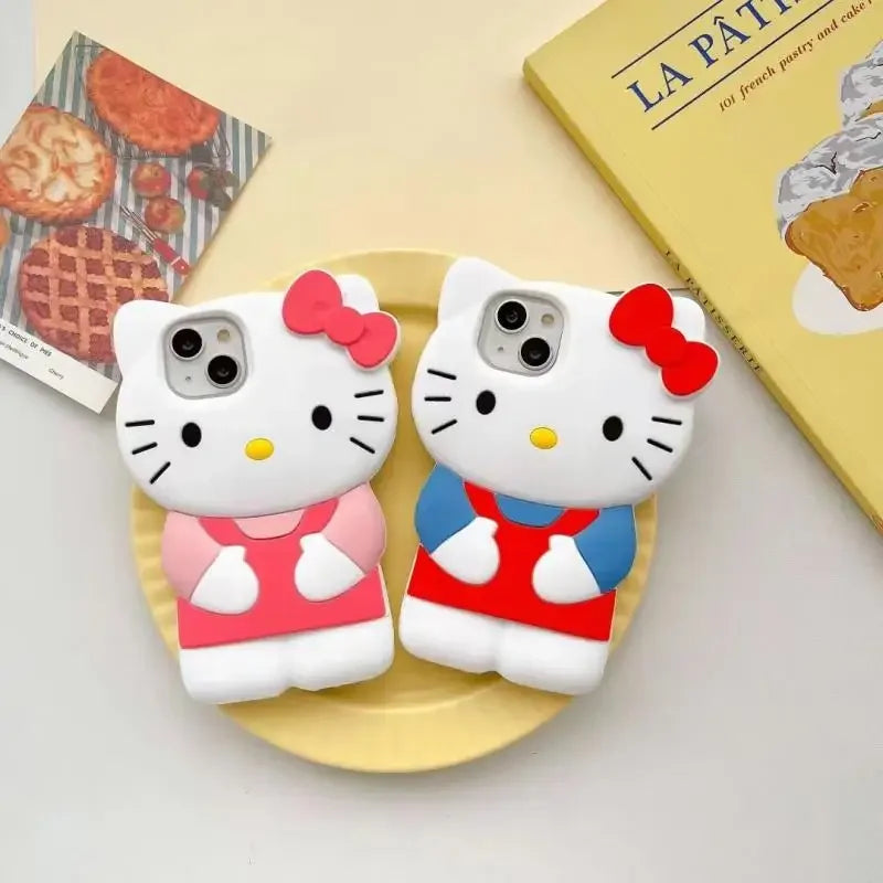 New cartoon tanning three-dimensional Hello Kittys iPhone 14/13 suitable for Apple 16/15 PROMAX cute silicone mobile phone case