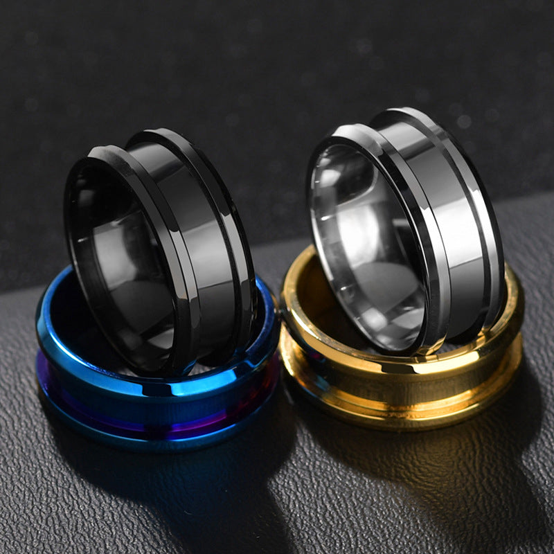 Creative Smooth 8mm Titanium Steel Color Groove Ring Fashion Double Bevel Ring