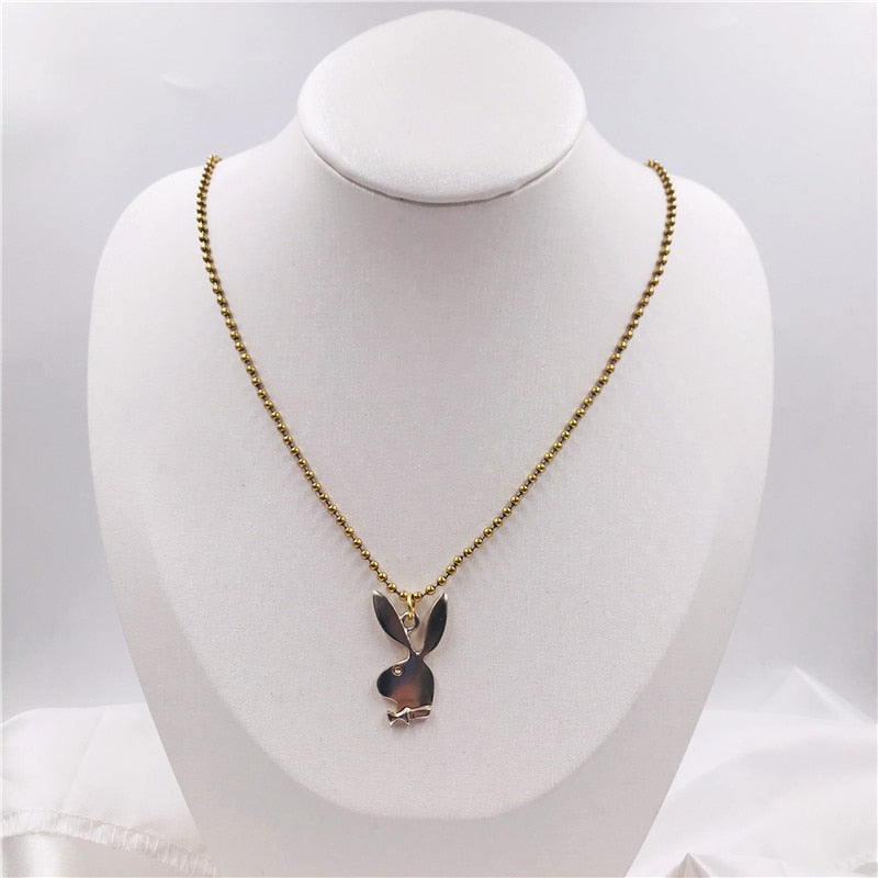 New Women Fashion Cute Long Ear Bunny Pendant Necklaces Charm Playboy Necklace Party Jewelry Collier Femme