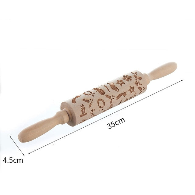 Merry Christmas Elk Wooden Print Rolling Pin Christmas Home Decorations Navidad Decor Noel Dessert Tools New Year 2020 DIY Craft