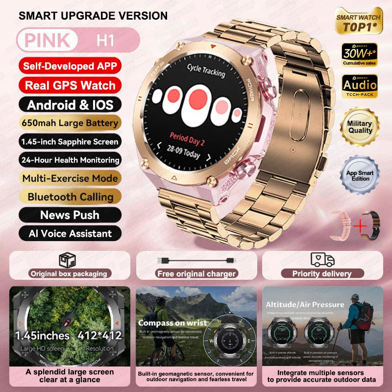 2024 New Outdoor Military GPS Smart Watch Men AMOLED HD Screen Heart Rate Blood Pressure Bluetooth Call Waterproof Smartwatches