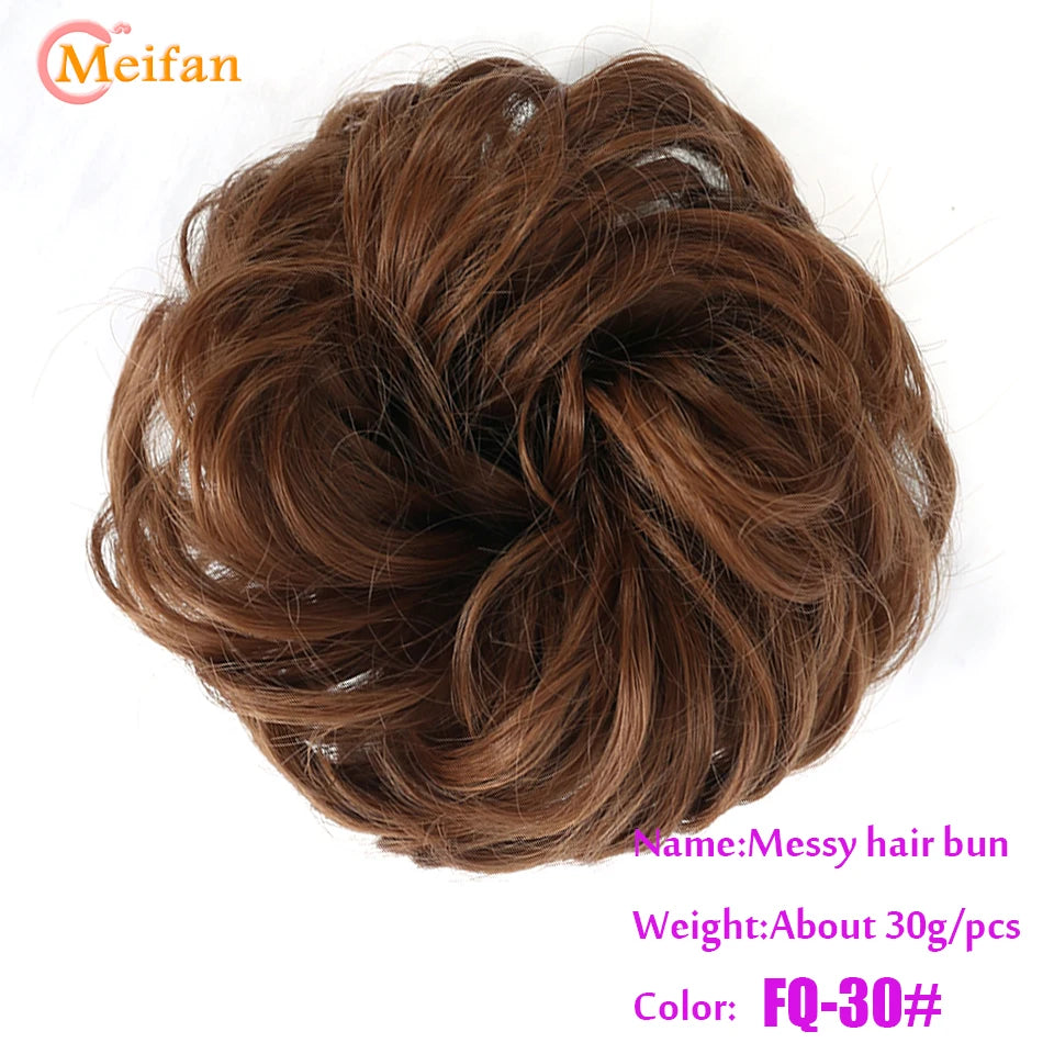 MEIFAN Synthetic Chignon Elastic Rubber Band Fake Hair Bun Clip in on Hair Tail Extension Updo Hair Piece Ponytail For Women