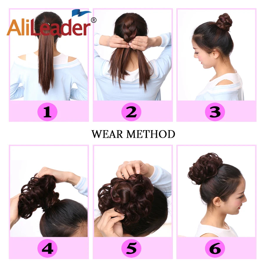 AliLeader Synthetic Chignon Hair Extension Curly Hair Bun Short Messy Hair Band Donuts Elastic Drawstring Ponytail Women