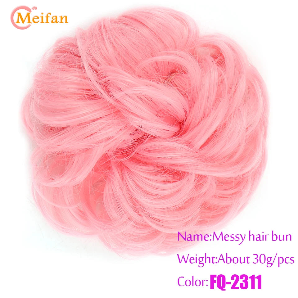 MEIFAN Synthetic Chignon Elastic Rubber Band Fake Hair Bun Clip in on Hair Tail Extension Updo Hair Piece Ponytail For Women