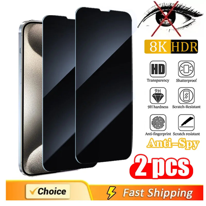 2PCS Privacy Screen Protector for iPhone 16 15 14 Pro Max Plus SE 2020 2022 Anti-Spy Glass