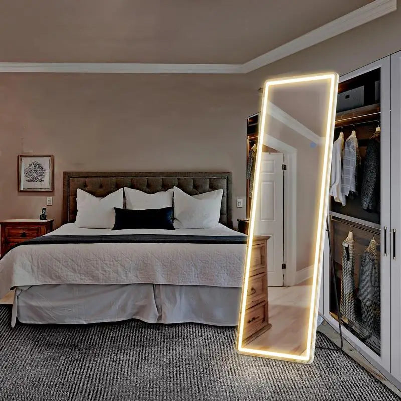 Full Length Mirror with LED Lights, 64"x21" Lighted Floor Standing Mirror Decor Durable