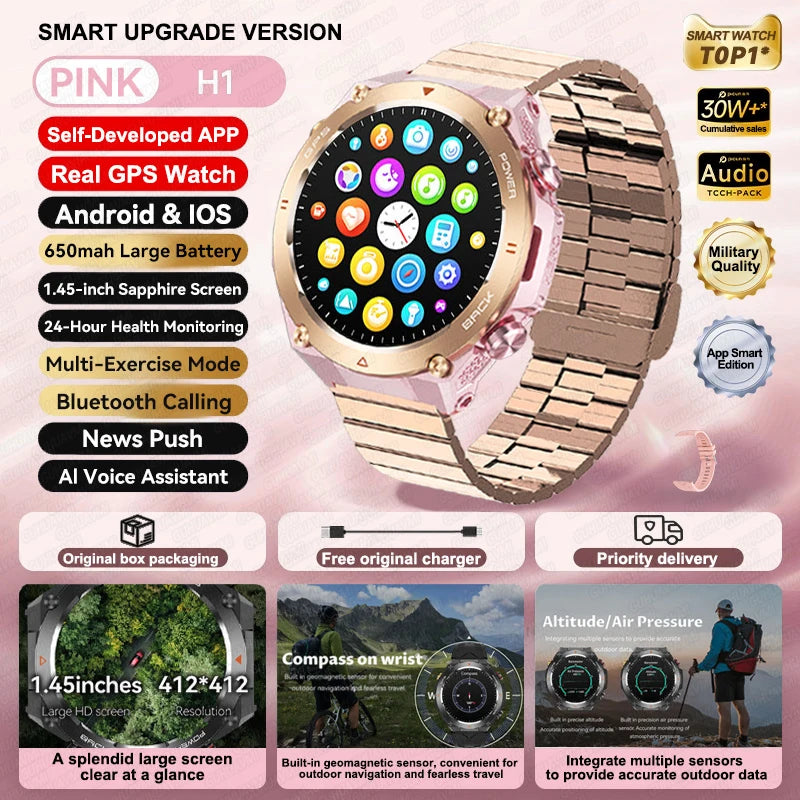 2024 New Outdoor Military GPS Smart Watch Men AMOLED HD Screen Heart Rate Blood Pressure Bluetooth Call Waterproof Smartwatches