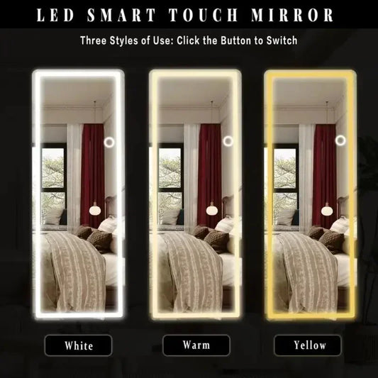 [Live5]64"x21"Full Length Mirror with LED Lights,  Lighted Floor Standing Mirror Wall Mounted Hanging Mirror & 3 Color Lighting