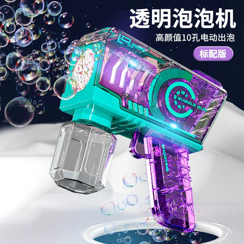 10 Hole Clear Bubble Machine Outdoor Toys For Children Gifts 360° flip Kids Electric Fully Automatic Toy Gun for Wedding Party