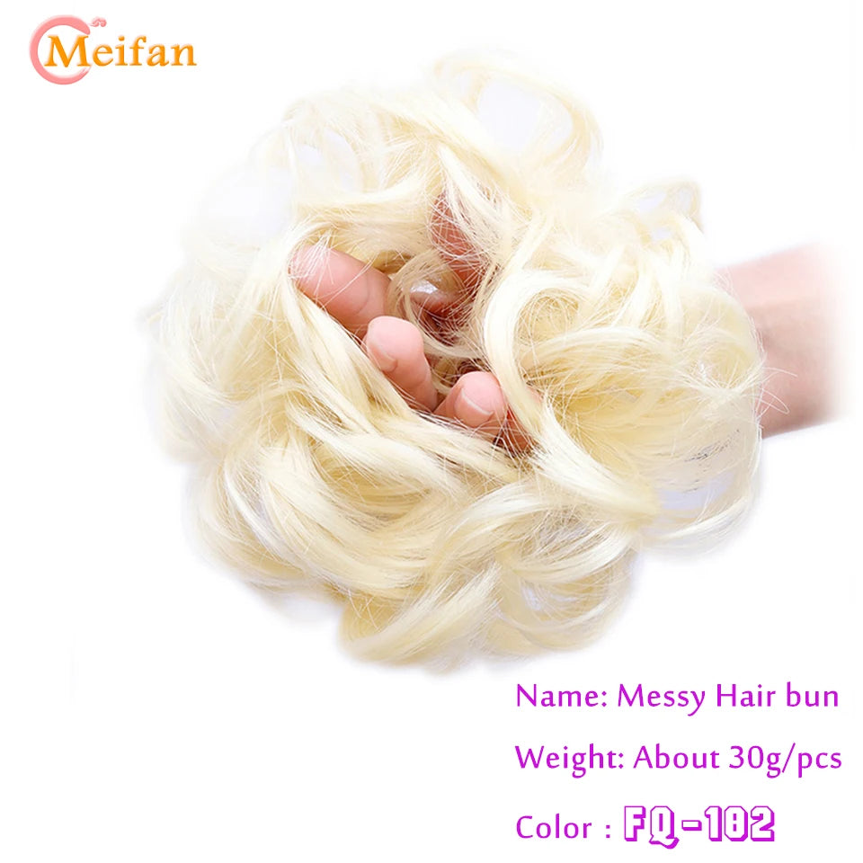 MEIFAN Synthetic Chignon Elastic Rubber Band Fake Hair Bun Clip in on Hair Tail Extension Updo Hair Piece Ponytail For Women