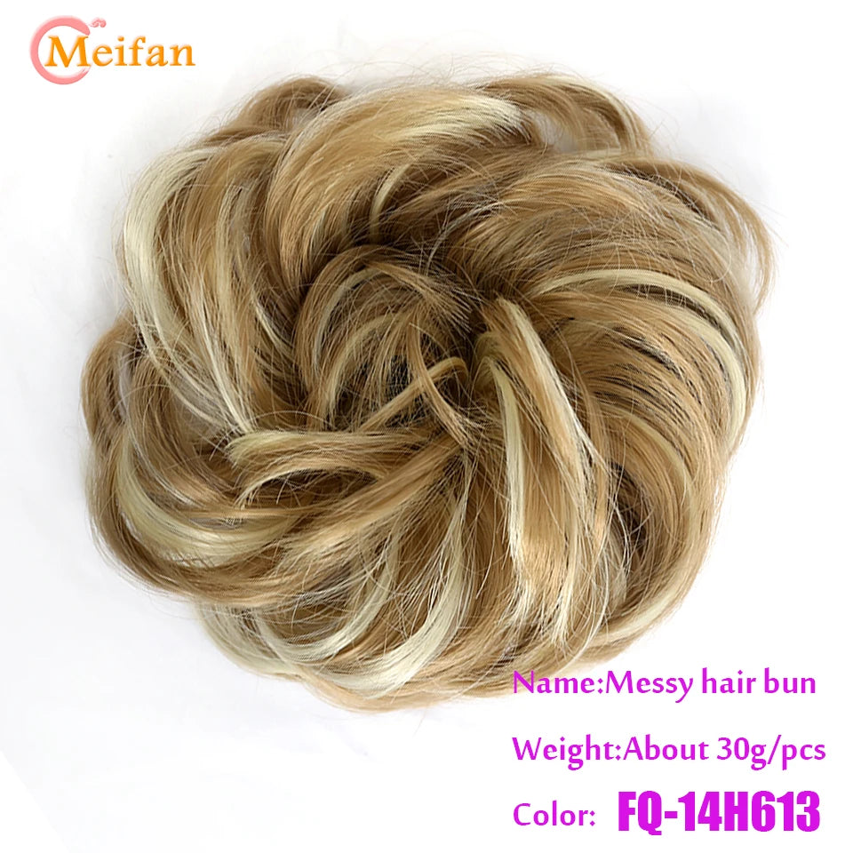 MEIFAN Synthetic Chignon Elastic Rubber Band Fake Hair Bun Clip in on Hair Tail Extension Updo Hair Piece Ponytail For Women