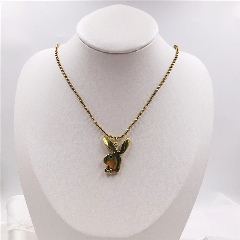 New Women Fashion Cute Long Ear Bunny Pendant Necklaces Charm Playboy Necklace Party Jewelry Collier Femme